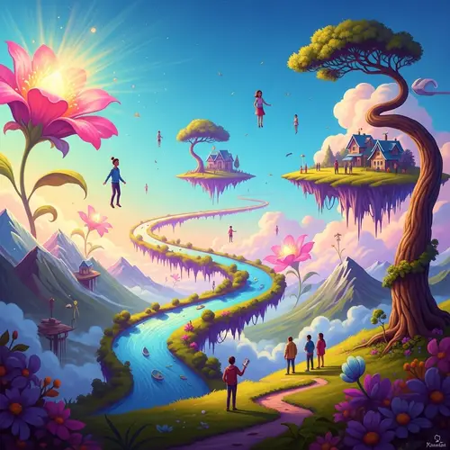 Surreal Landscape Art: Floating Rivers, Levitating People & Radiant Flora