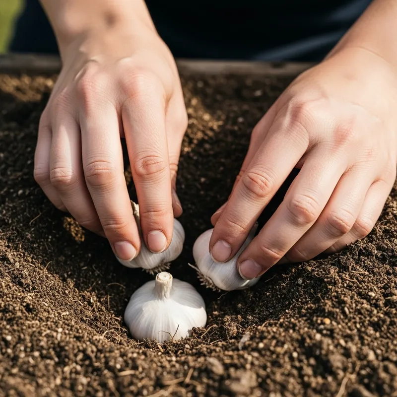 Capturing Growth: Planting Garlic Bulbs in Rich Soil Macro Shot Capturing Growth: Planting Garlic Bulbs in Rich Soil Macro Shot