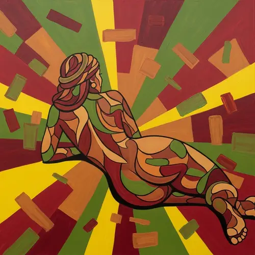 Abstract Art Piece in Red, Yellow, Green | Middle-Eastern Woman