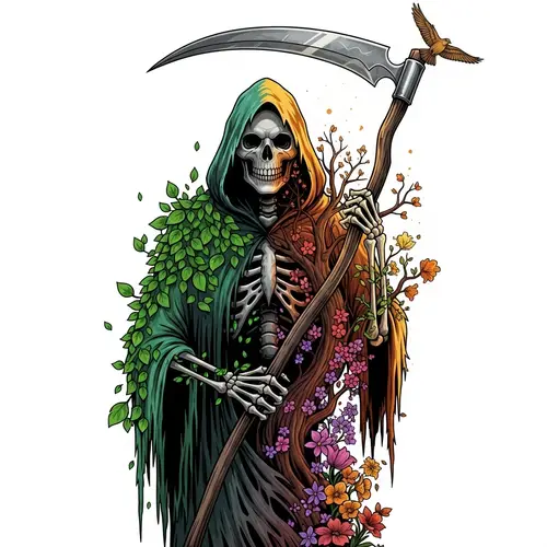 Grim Reaper to Life Transformation: Symbolism of Mortality & Rejuvenation
