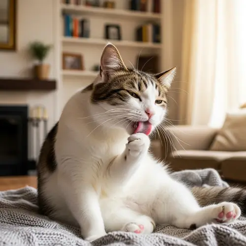 Adorable Cat Grooming: White and Brown Fur Coat