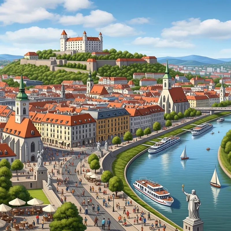Bratislava Cityscape and Castle Overlooking Danube River