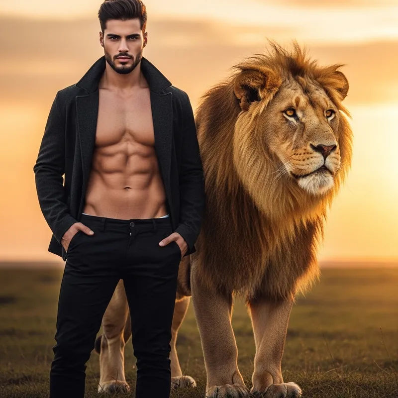Handsome Model with Lion
