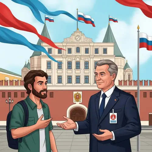 Historical Russian Architecture and Leadership Dialogue Illustration