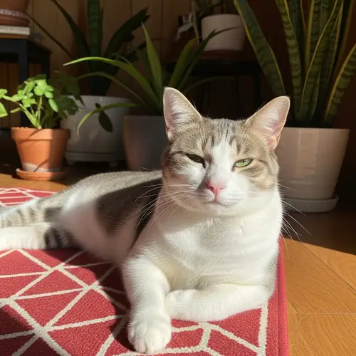 Domestic Short-Haired Cat Lounging in Afternoon Sun