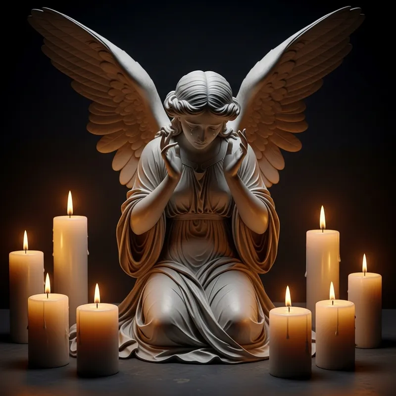 Grieving Angel with Candles | Serene Memorial Scene