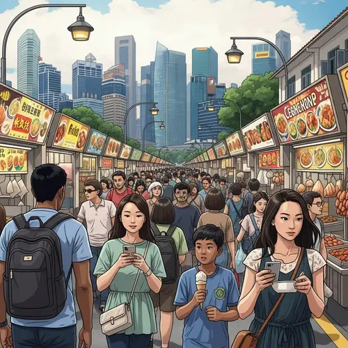 Singapore Street Scene: Skyscrapers, Hawker Stalls & Diverse Cultures