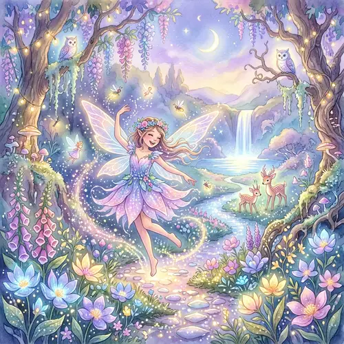 Enchanted Garden with Luminescent Flowers & Fairy