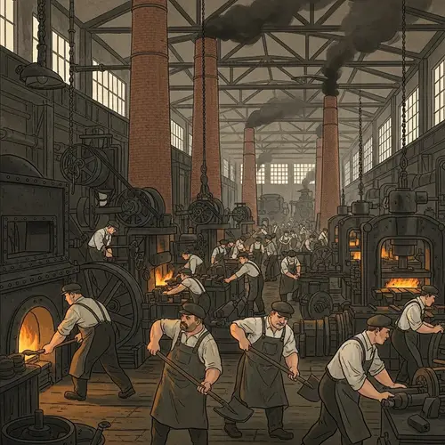 Early 20th-Century Factory Scene Illustration