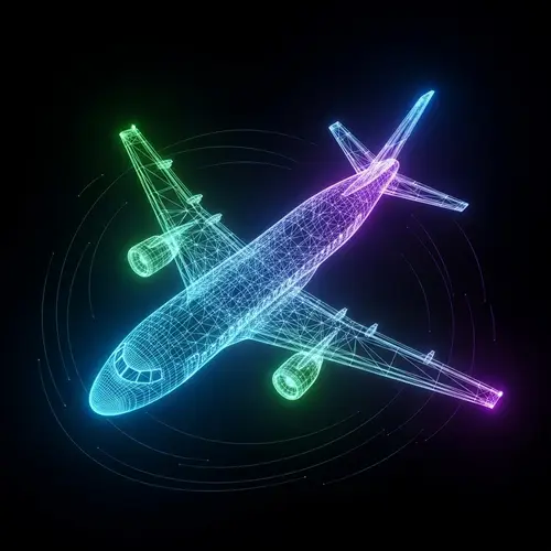 Glowing Wireframe Airplane in Flat Design | Technological Light Effects