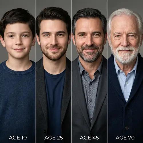 Age Progression Portrait: 10 to 70 Years Old