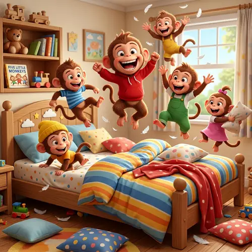 5 Little Monkeys Jumping on the Bed - Fun 3D Illustration