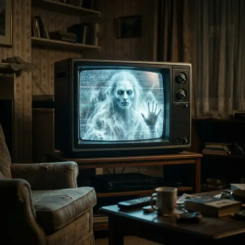 Spectral Apparition Staring Out of TV Screen