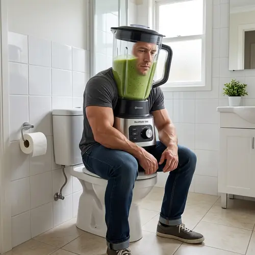 Muscular Blender on Toilet: Unique Household Appliance Character