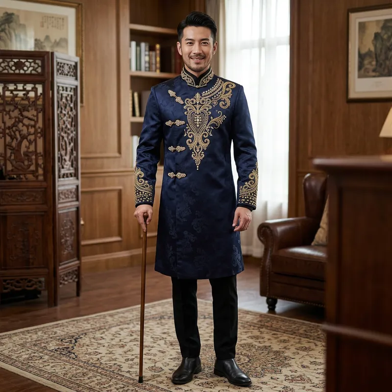 Men's Chinese Robe with Western Accents Men's Chinese Robe with Western Accents