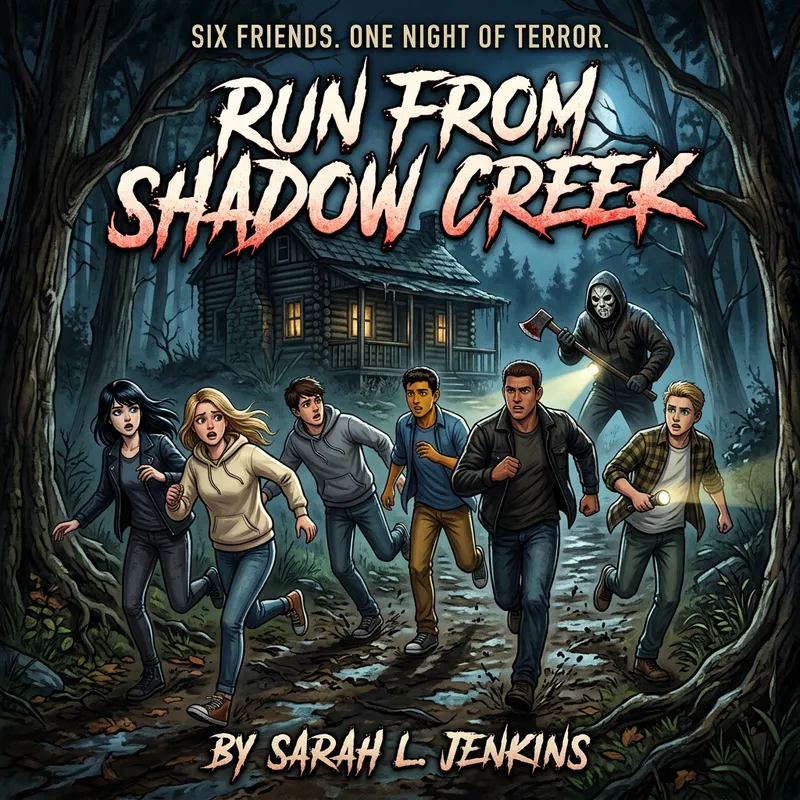 Diverse Characters Escape Haunted Cabin with Axe-wielding Killer