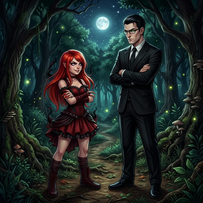 Fiery Demon vs. Stern Authority in Night Forest