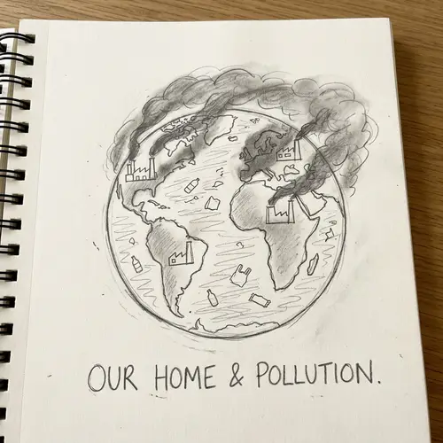 Environmental Degradation Sketch: Earth Pollution Illustration