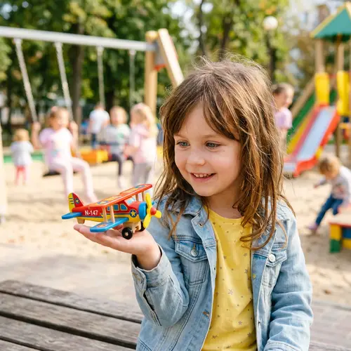 Colorful Toy Airplane on Child's Palm - Captivating Scene