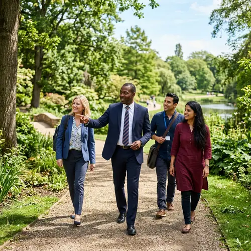 Leadership Service Illustrated by Diverse Group in Lush Park