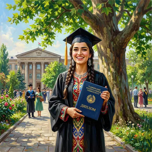 Young Tajik Woman Graduation Oil Painting