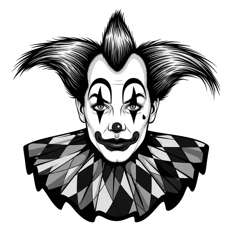 Black and White Harlequin Clown Face Art
