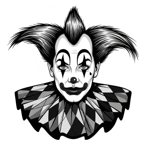 Black and White Harlequin Clown Face Art