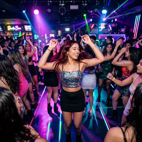Vibrant Nightclub Dance Scene with South Asian Woman