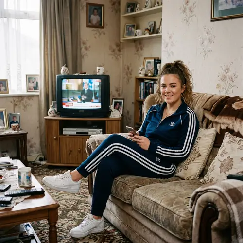 English Council Estate Chav Girl Sitting on Sofa
