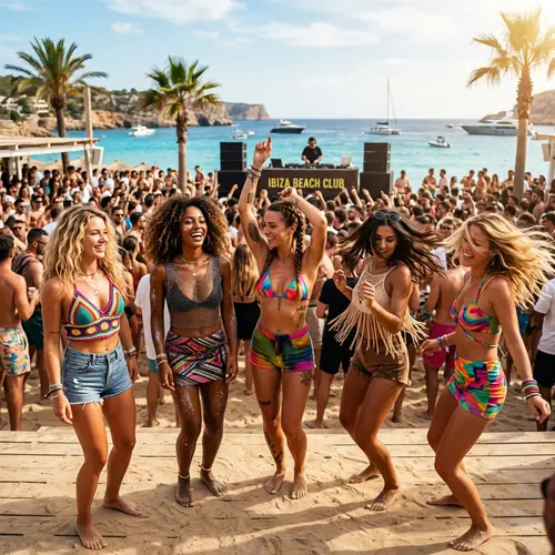 Beach Rave Vibes: Women Dancing in Ibiza