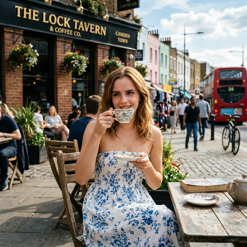 Emma Watson Enjoying Tea in Camden, London