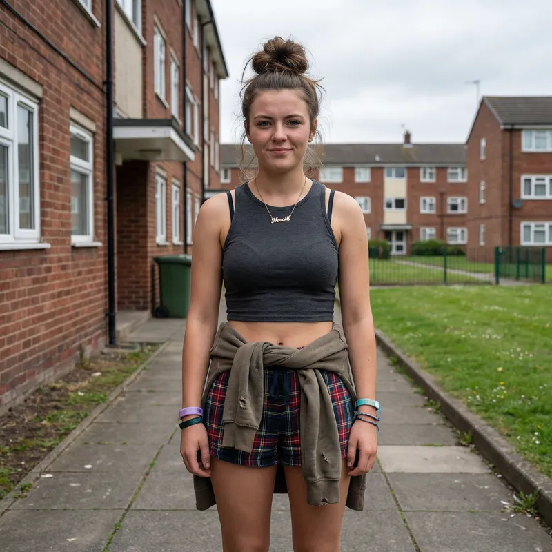 Hyper-Realistic View of an 18-Year-Old Female from an English Council Estate