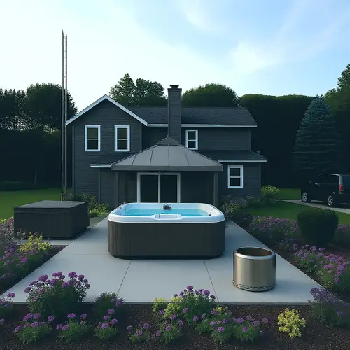 Colorful Gazebo Over Hot Tub with Cozy Seating