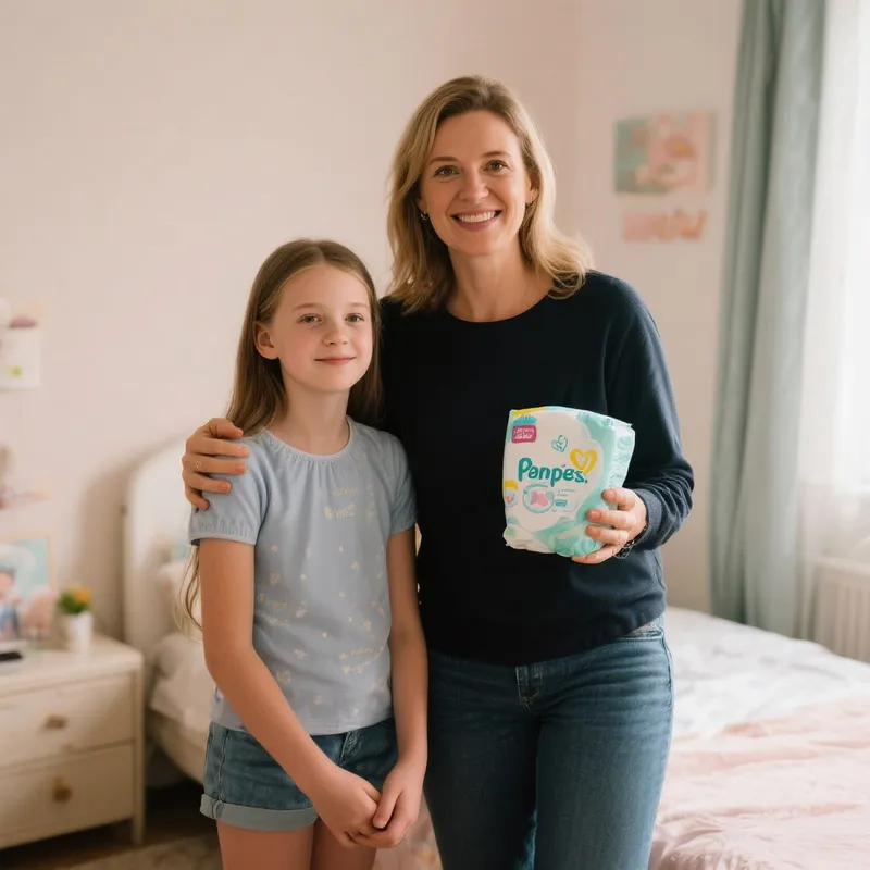 Mother and 12-Year-Old Lina in a Room