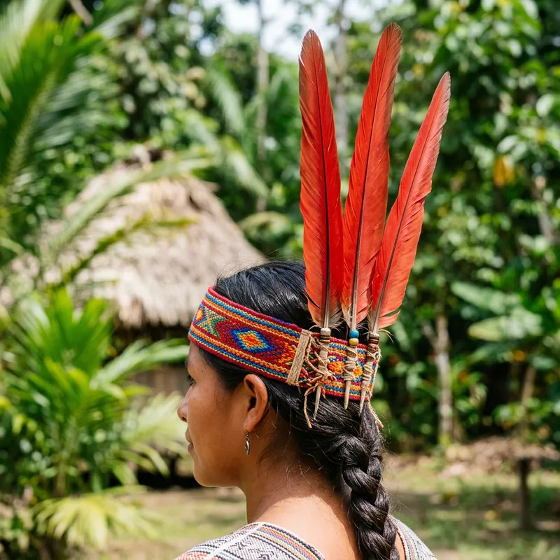 Vibrant South American Indigenous Headdress Image Vibrant South American Indigenous Headdress Image