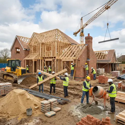 Workers Building a Home: Construction in Progress