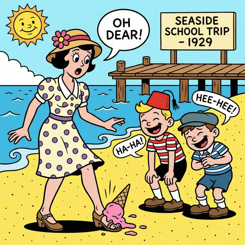 Summer Sea Fun: Teacher's Ice Cream Mishap with Laughing Students