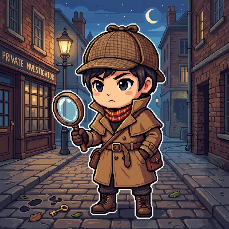 Chibi-Style Detective Character Pixel Art Chibi-Style Detective Character Pixel Art