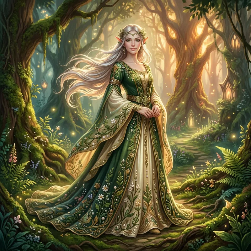Magical Elf Maiden in Enchanted Forest