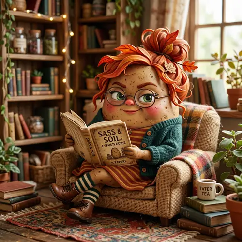 Sassy Potato Girl Reading a Book