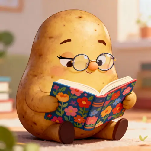 Sassy Potato Girl Reading a Book