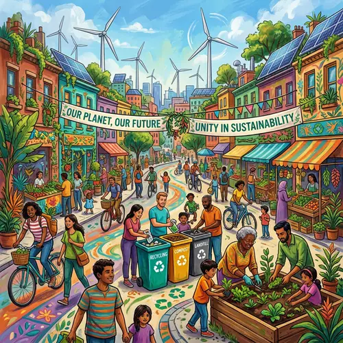 Diverse Community Eco-Friendly Street Scene | Green Future Inspo