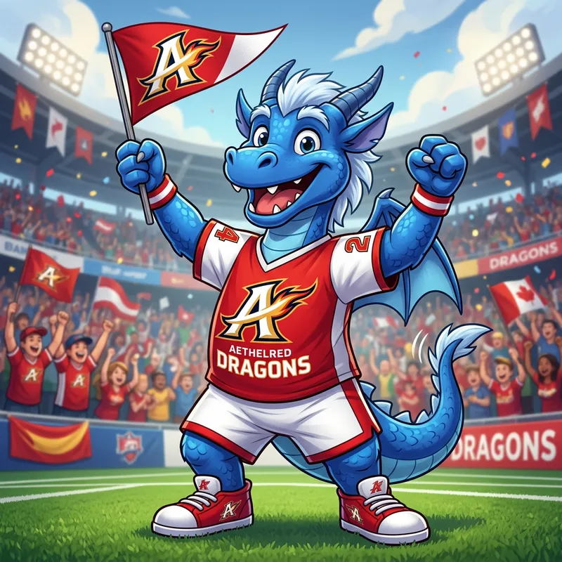 Exciting Sports Team Mascot - Grinning Blue Dragon