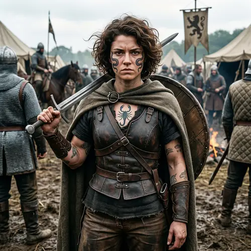 Fierce Medieval Soldier | Leather Attire | Snake and Scorpion Tattoos