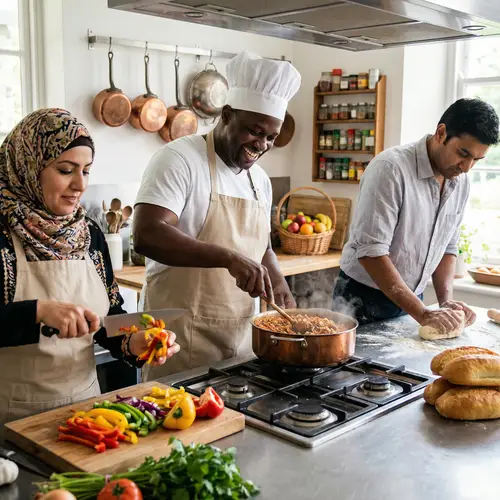 Diverse Cooking Scenes: Middle-Eastern, Black, and South Asian Chefs