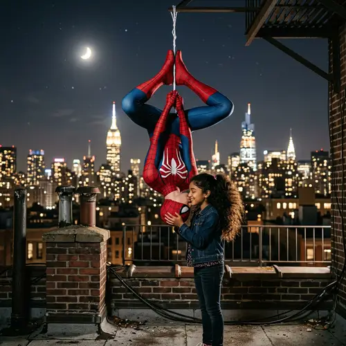 Spiderman Kissing a Girl on Rooftop | Romantic Moonlit Scene