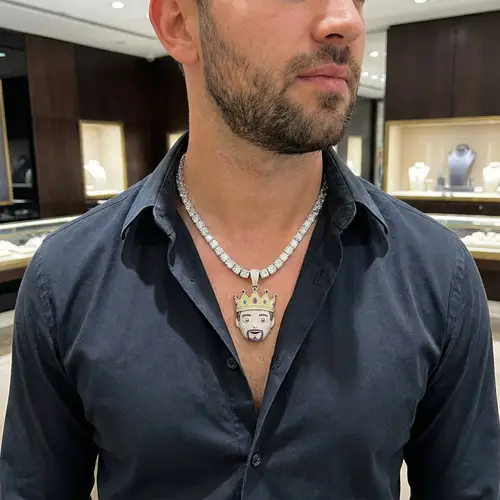 Custom Diamond Prince Emoji Pendant & Tennis Necklace