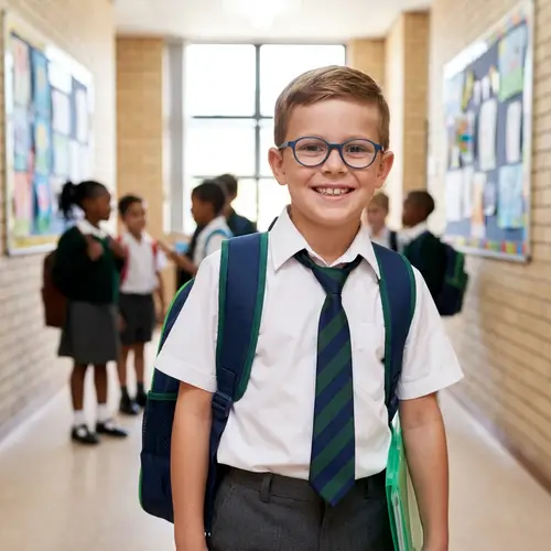 Smiling White Schoolboy Boy | Glasses & Shirt