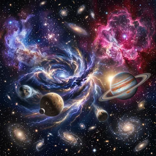 Stunning Cosmic Storm: Galaxies, Nebulae, Planets