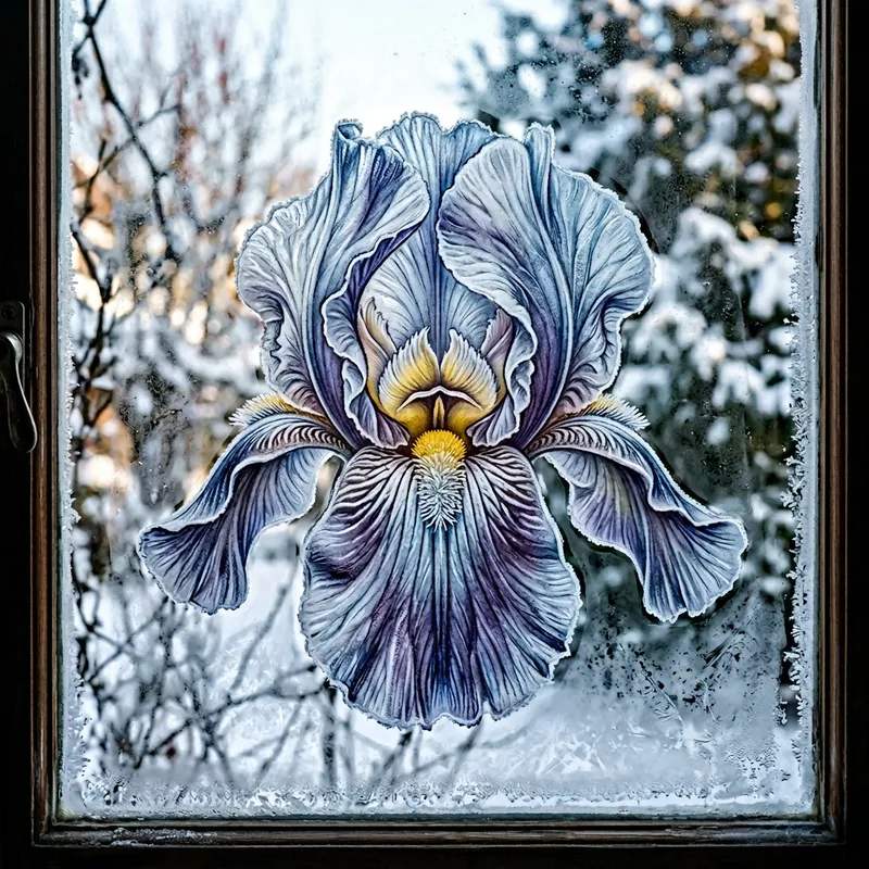 Iris Flower Frost Pattern - Winter Glass Design